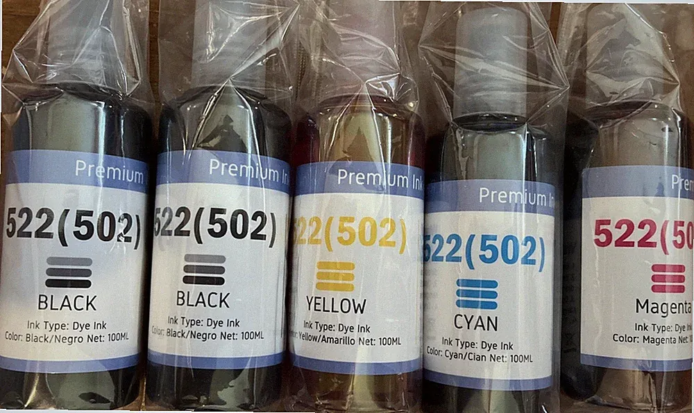 522/502 compatible Ink Refill Bottles (5-Pack) 100 ML each NEW-SEALED