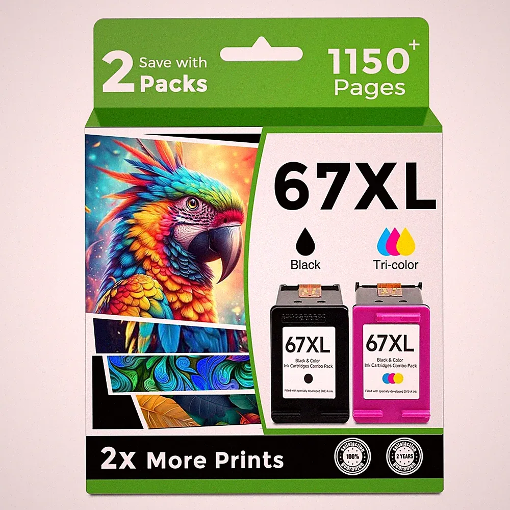 67XL Ink Cartridges Black/Color Combo Pack Replacement for HP 67 Ink XL 6055...